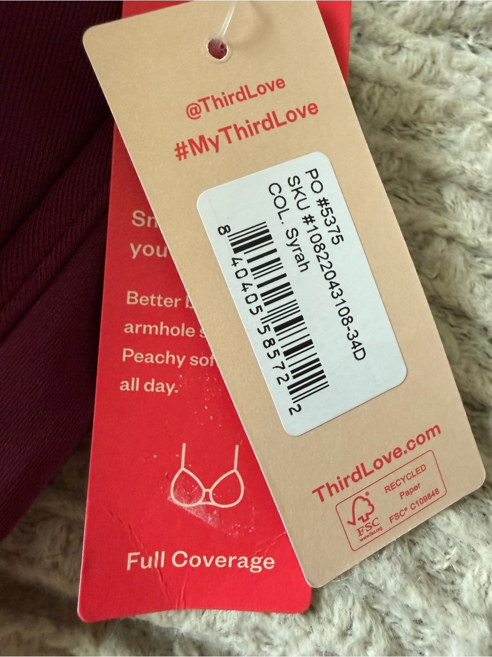 NWT ThirdLove 34D Comfort Stretch Smoothing Full Coverage Underwire Bra Syrah - Picture 8 of 10